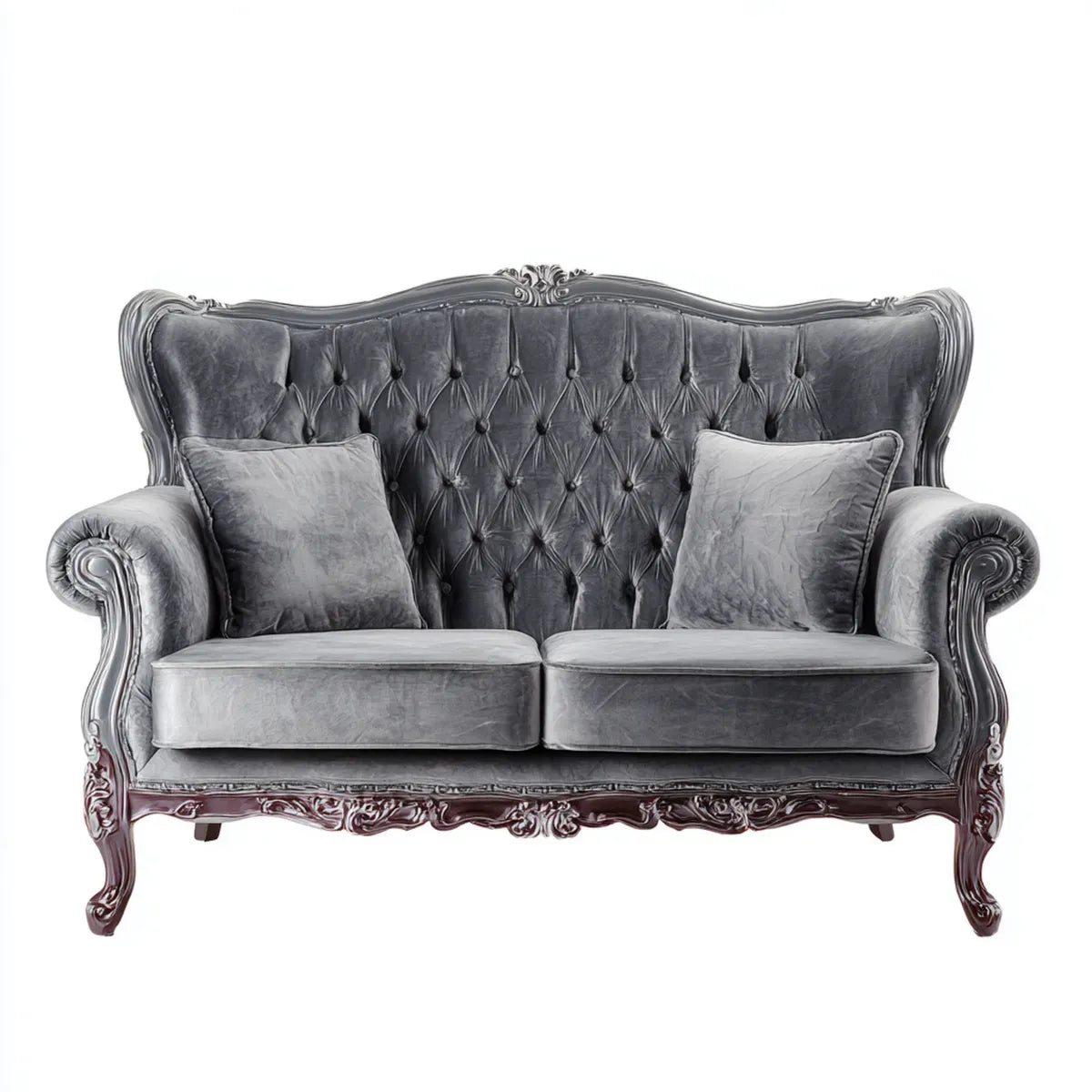2-Sitzer Chesterfield Sofa Anthrazit 170 x 80 x 115 cm Polyester Samt mit massivem Gummibaumholz Gestell geschwungen