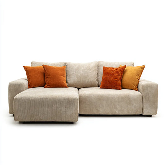 Ecksofa mit Recamiere links Beige aus Polyester-Cord L-Form 240 x 160 x 78 cm