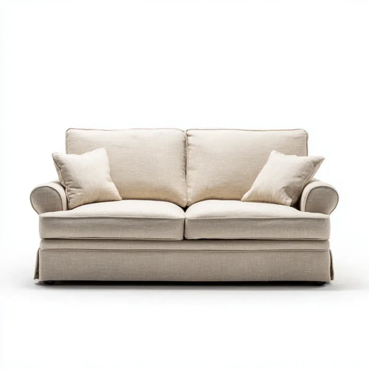 2-Sitzer Sofa Creme 180 x 90 x 86 cm Polyester Massivholz Rechteckig