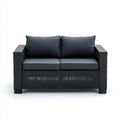 2-Sitzer Sofa Schwarz Anthrazit aus PE-Rattan und pulverbeschichtetem Stahl Rechteckig 124 x 67 x 75 cm