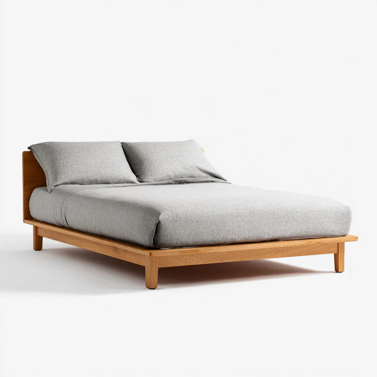 Doppelbett Gestell Hellgrau Natur 160 x 200 cm Massivholz Eiche Rechteckig