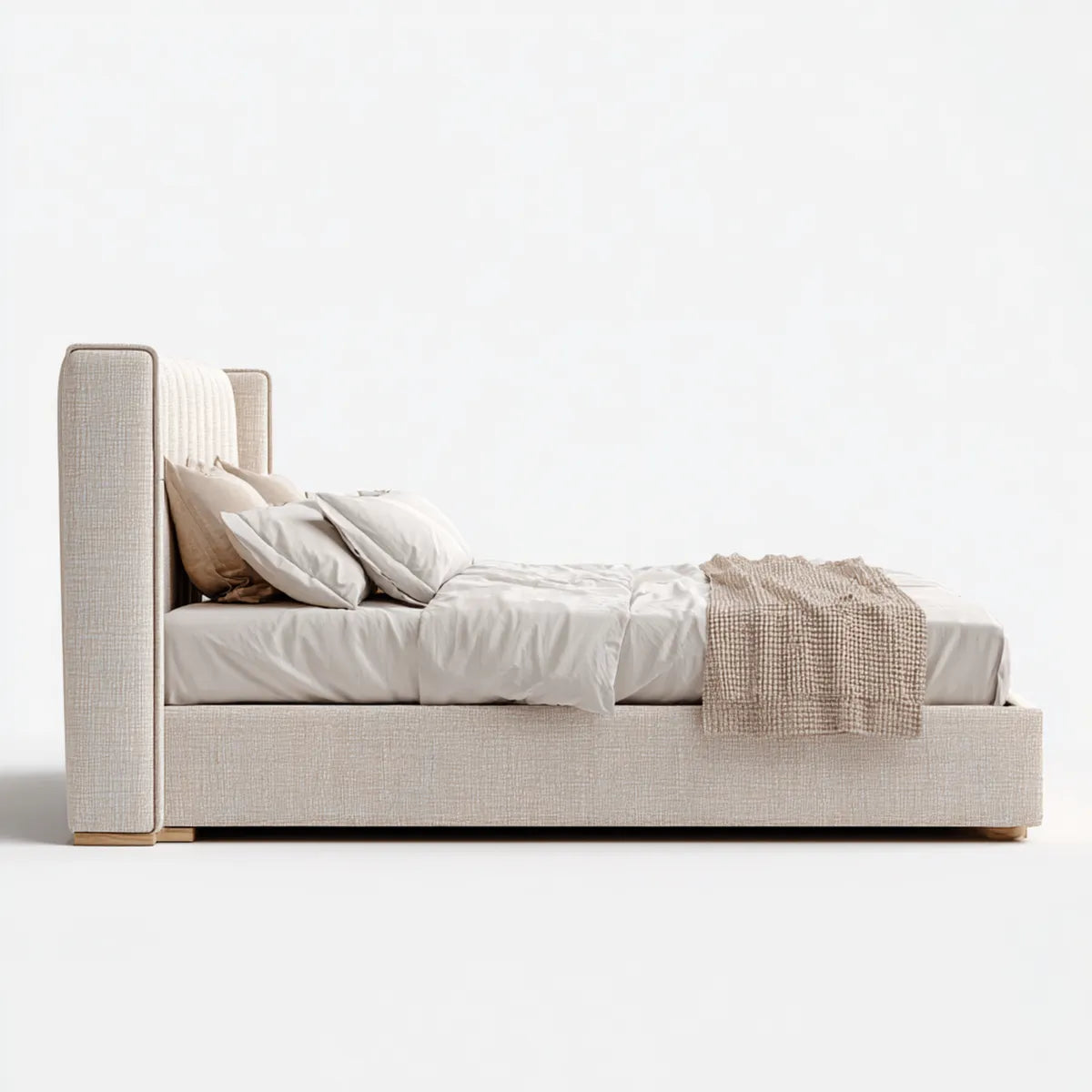 Polsterbett Beige 180 x 200 cm mit gepolstertem Kopfteil Polyester Rechteckig