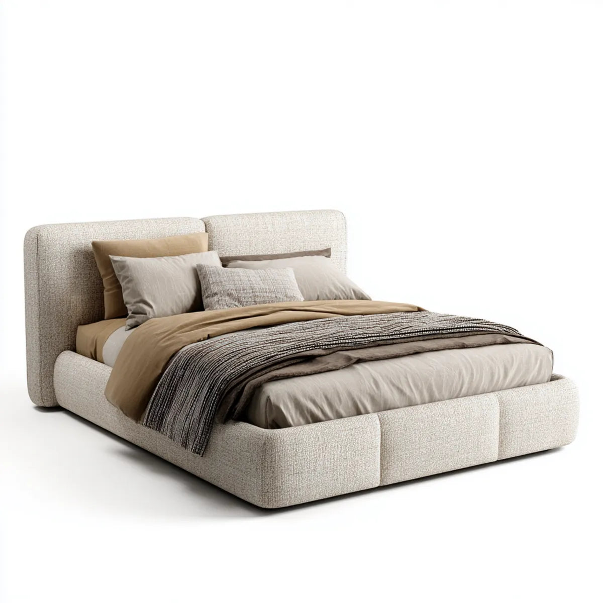 Polsterbett Doppelbett Beige 180 x 200 cm Polyester mit rechteckigem Kopfteil