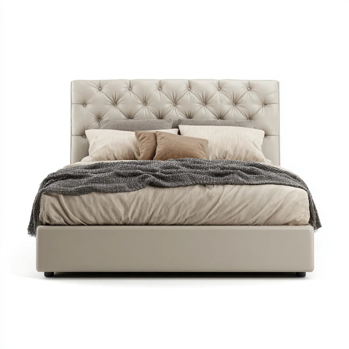 Polsterbett Doppelbett Beige 180 x 200 cm mit Kunstlederbezug und gepolstertem Kopfteil