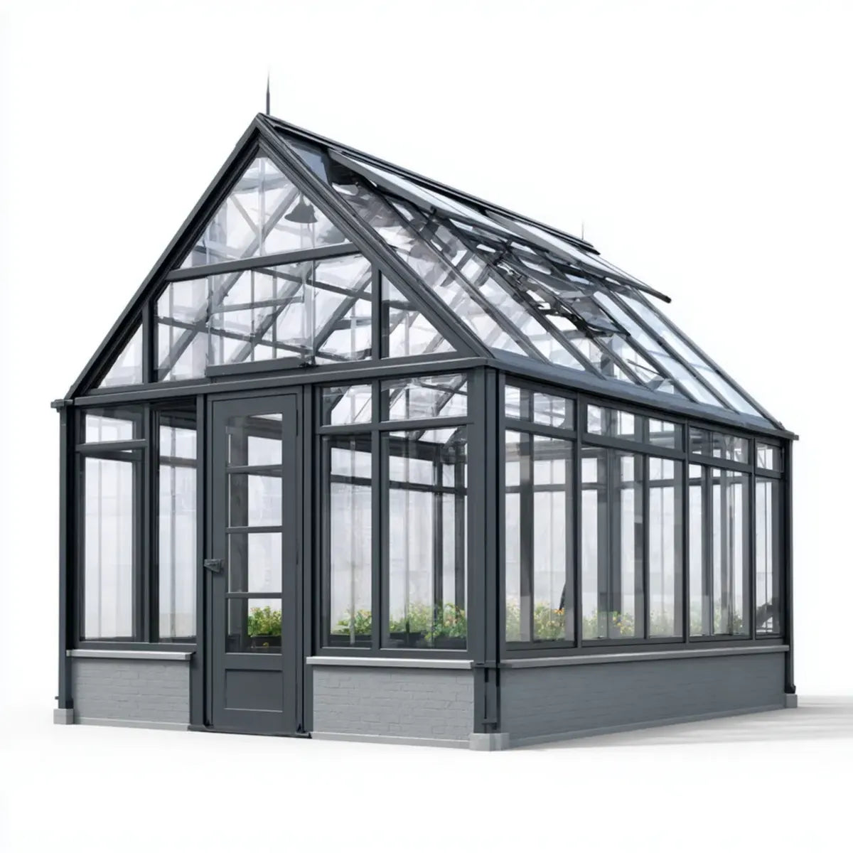 Gewächshaus aus Aluminium und ESG-Glas Anthrazit Rechteckig 400 x 300 x 300 cm