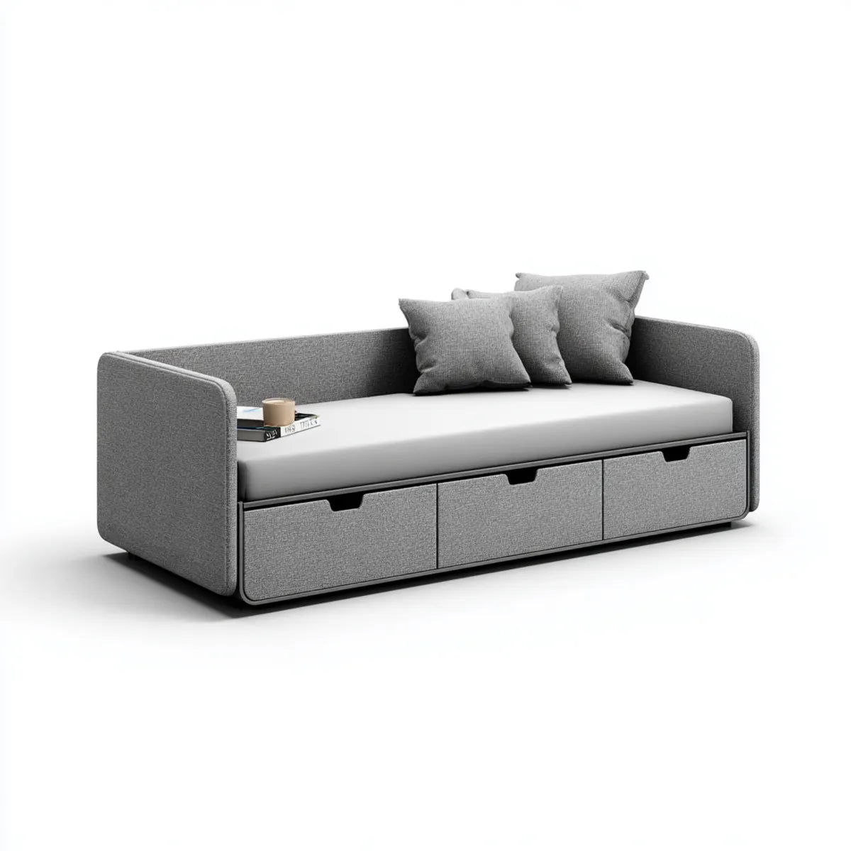 Tagesbett mit 3 Schubladen Graphitgrau Weiß 90 x 200 cm Polyester Sperrholz rechteckig 214 x 100 x 85 cm