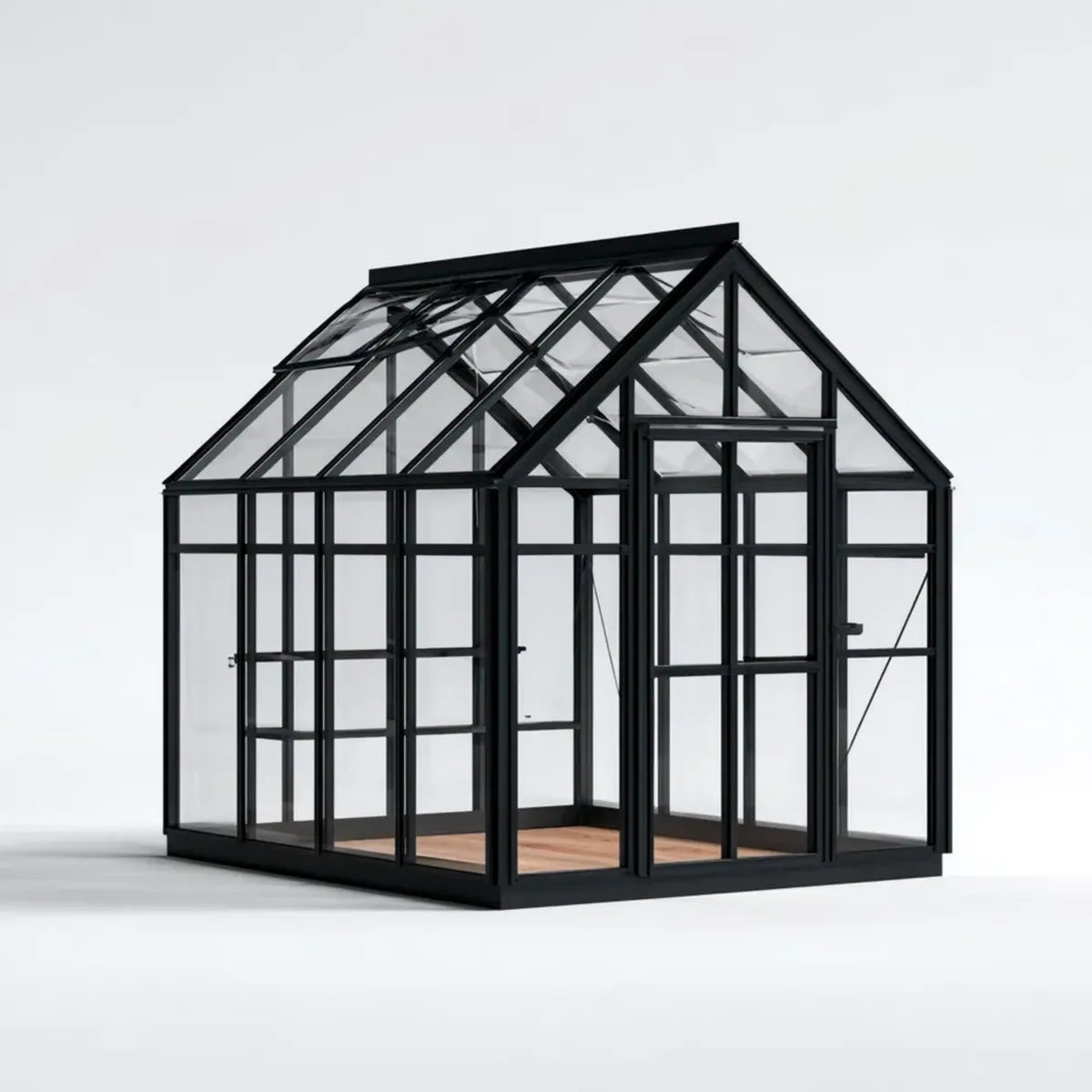 Gewächshaus freistehend Schwarz 190 x 190 x 230 cm Aluminium Glas Satteldach