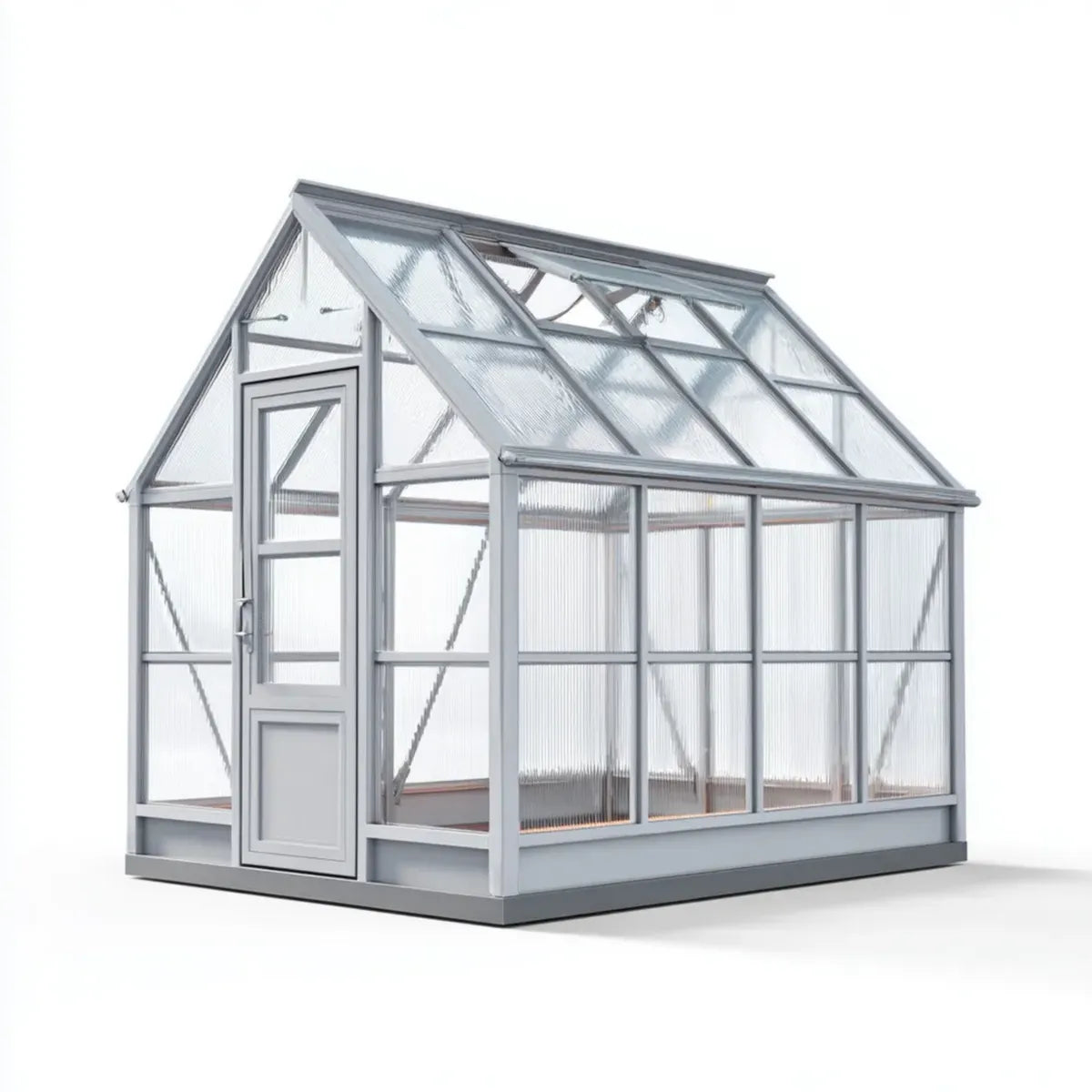Gewächshaus für Garten Grau 240 x 190 x 200 cm Aluminium Polycarbonat Satteldach