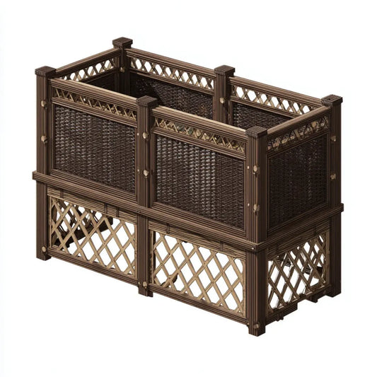Hochbeet Pflanzkasten Braun 120 x 60 x 80 cm aus Bambus und PE-Rattan rechteckig